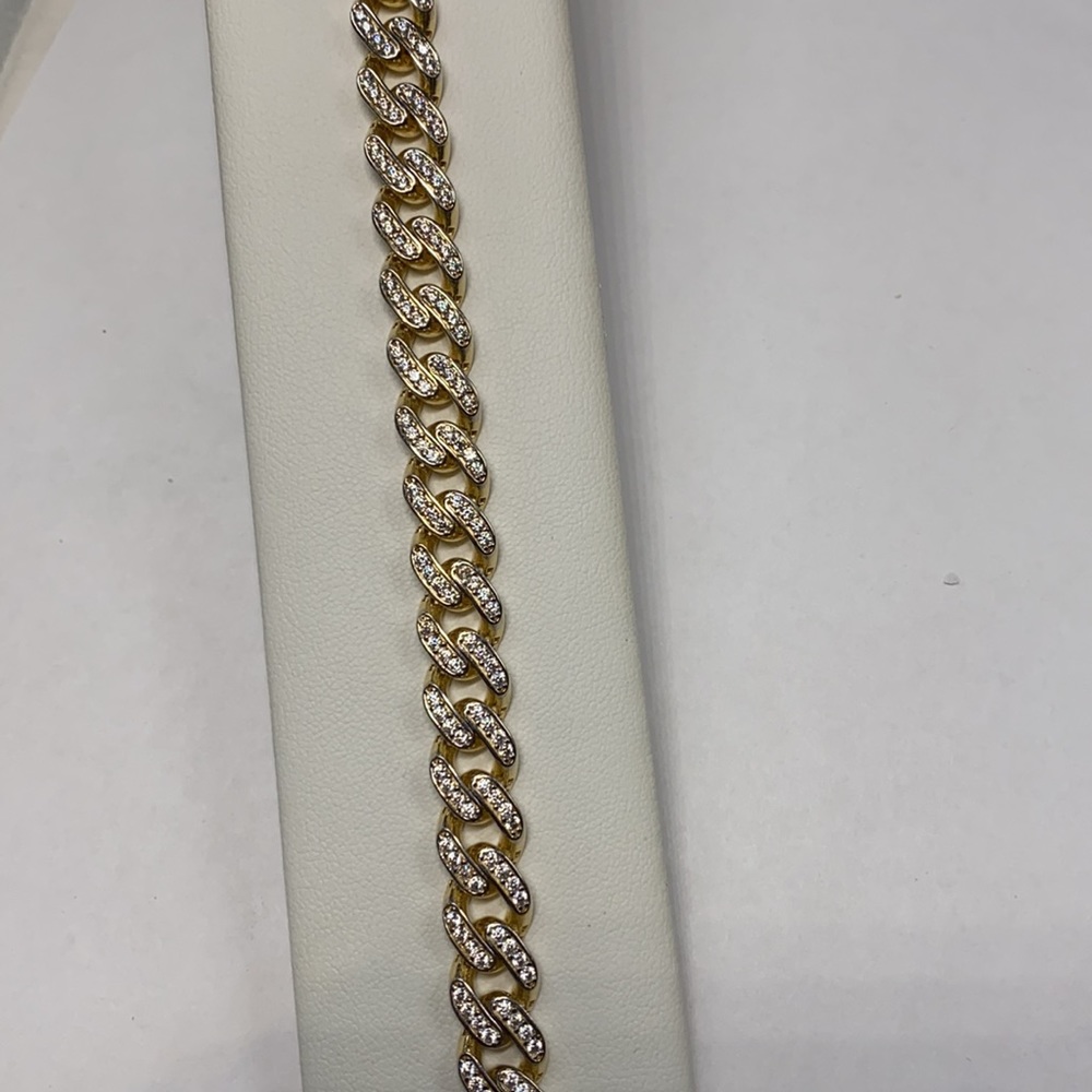 NEW 14K Solid Gold Cuban Bracelet cz